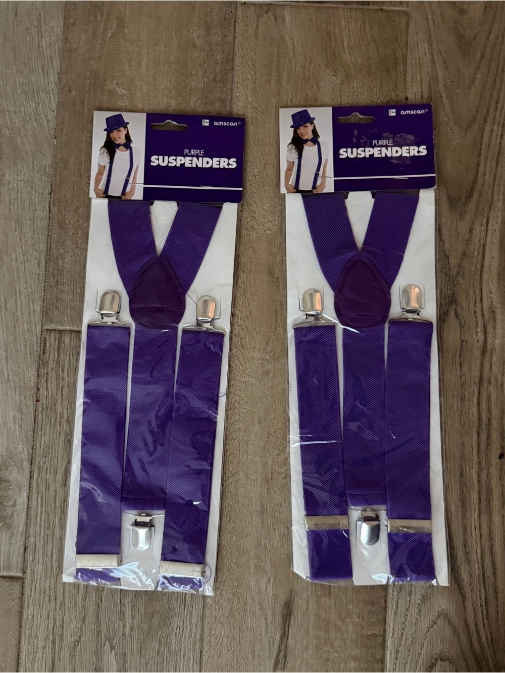 Amscan Purple Party Halloween Costume Suspenders with Silver Clips - Set of 2